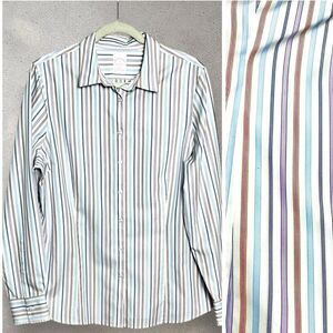 Brooks Brothers Blouse Shirt Cotton Striped White Blue Purple Taylored Fit US 16